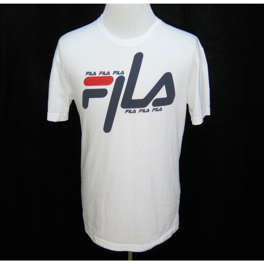 FILA Mens (Size Medium) White Short Sleeve Graphic Spellout T-Shirt 50/50 Cotton